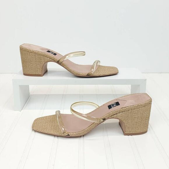 ZAC Zac Posen  US 9.5  Block Heels Saint Slide Sandals in Cashew Fabric - Picture 6 of 10